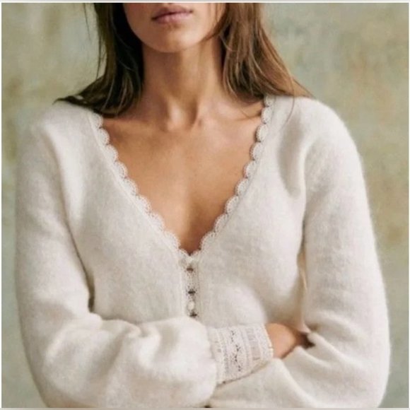 Sezane Sweaters - NEW Sezane Melina Cardigan in Ecru White/Ivory - size L